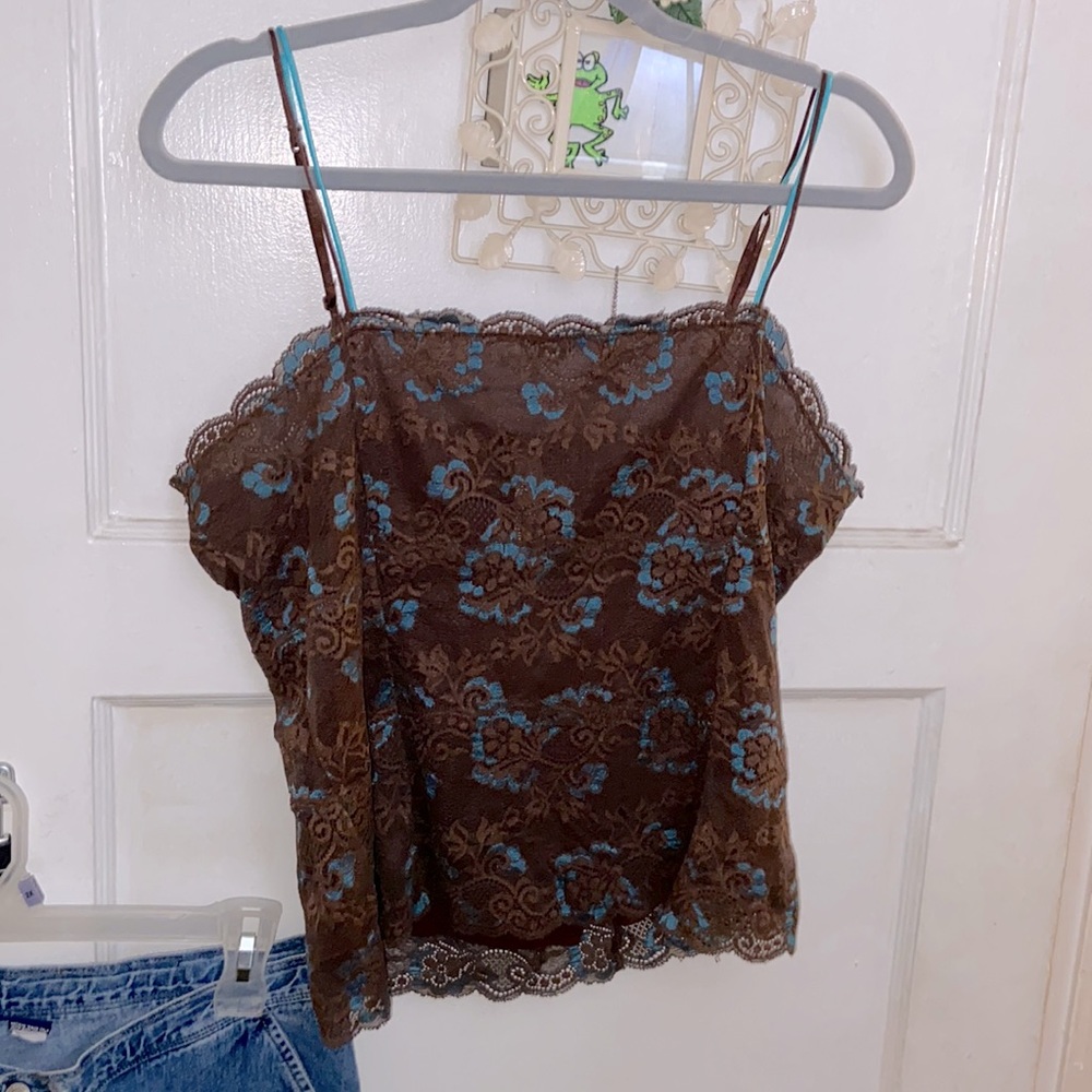 Hillard and Hanson stretchy turquoise, and brown tank top